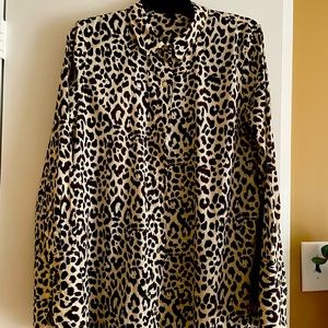 J. Crew large button down cotton top. Leopard print.